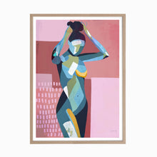 Load image into Gallery viewer, Pink and Blue abstracted figure in timber frame