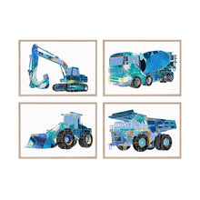 Load image into Gallery viewer, Set of 4 quirky truck prints in timber frames