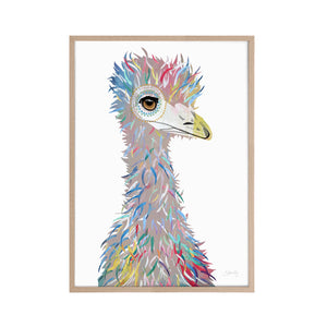 Emu artwork in a timber frame