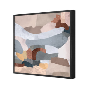 Abstract canvas print in neutral colours framed in a black frame