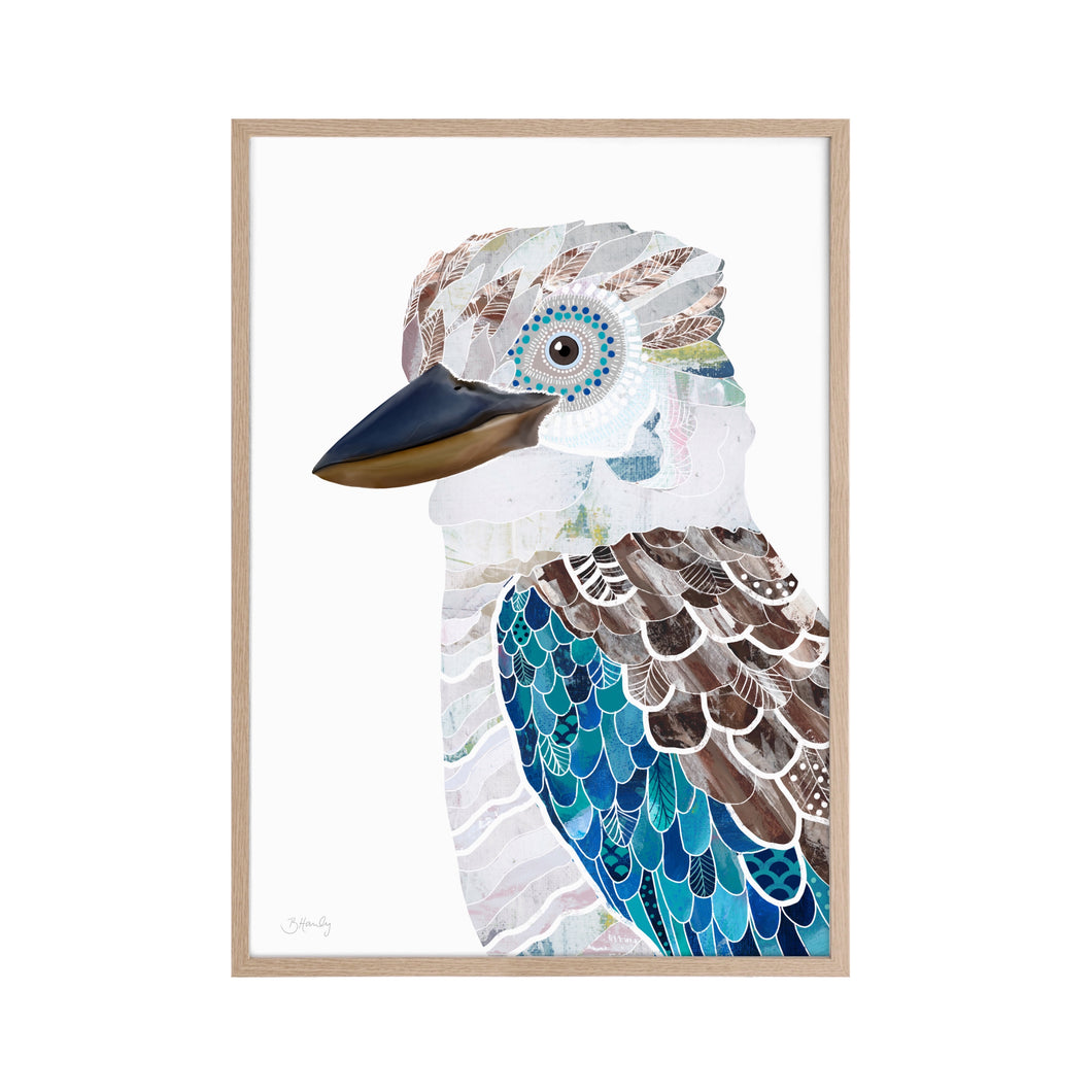Australian kookaburra art print in timber frame