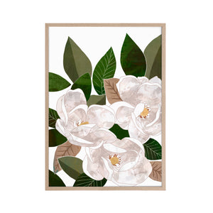 Handpainted magnolia print in a timber frame