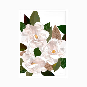 Magnolia printed artwork in a white frame