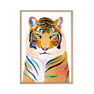 Colourful tiger print in a timber frame