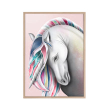 Load image into Gallery viewer, Magical white unicorn art print with pink background in a timber frame
